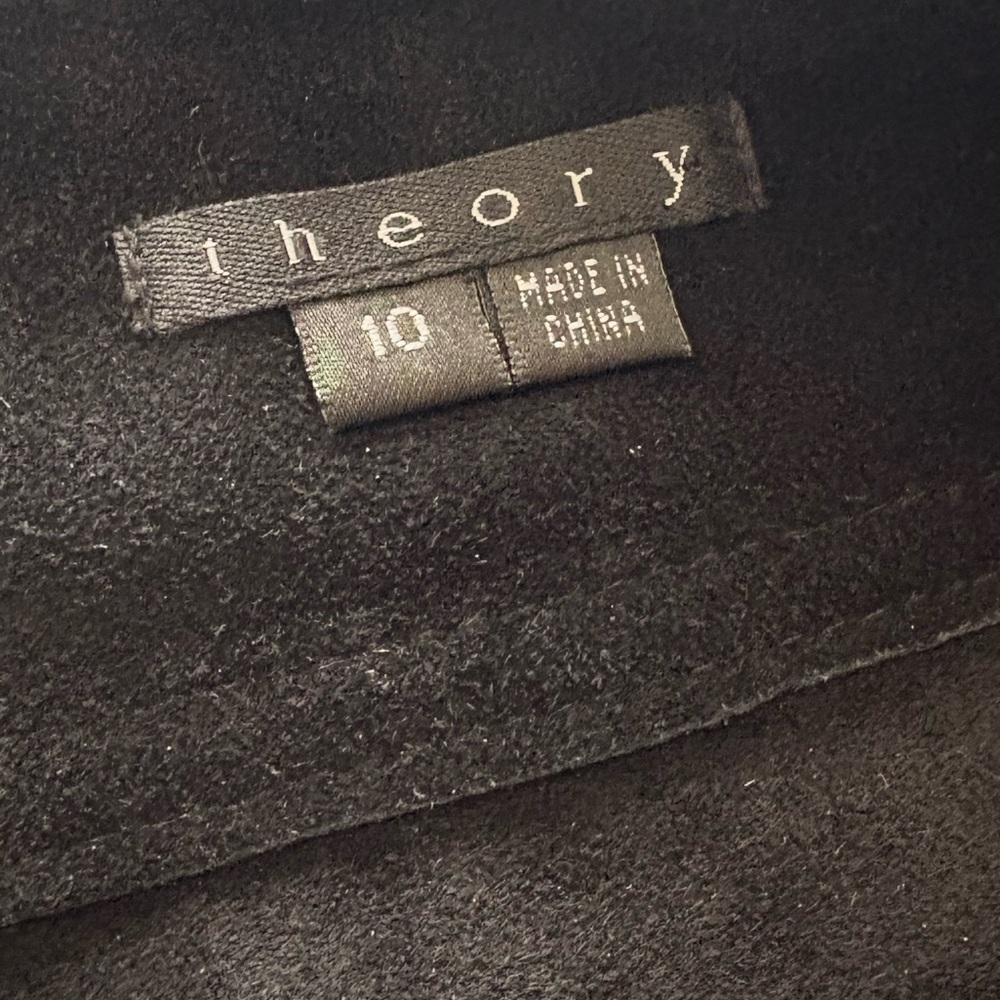 Size 10 Theory Black Leather Y2K Vintage Front Button Midi Skirt - Picture 2 of 7